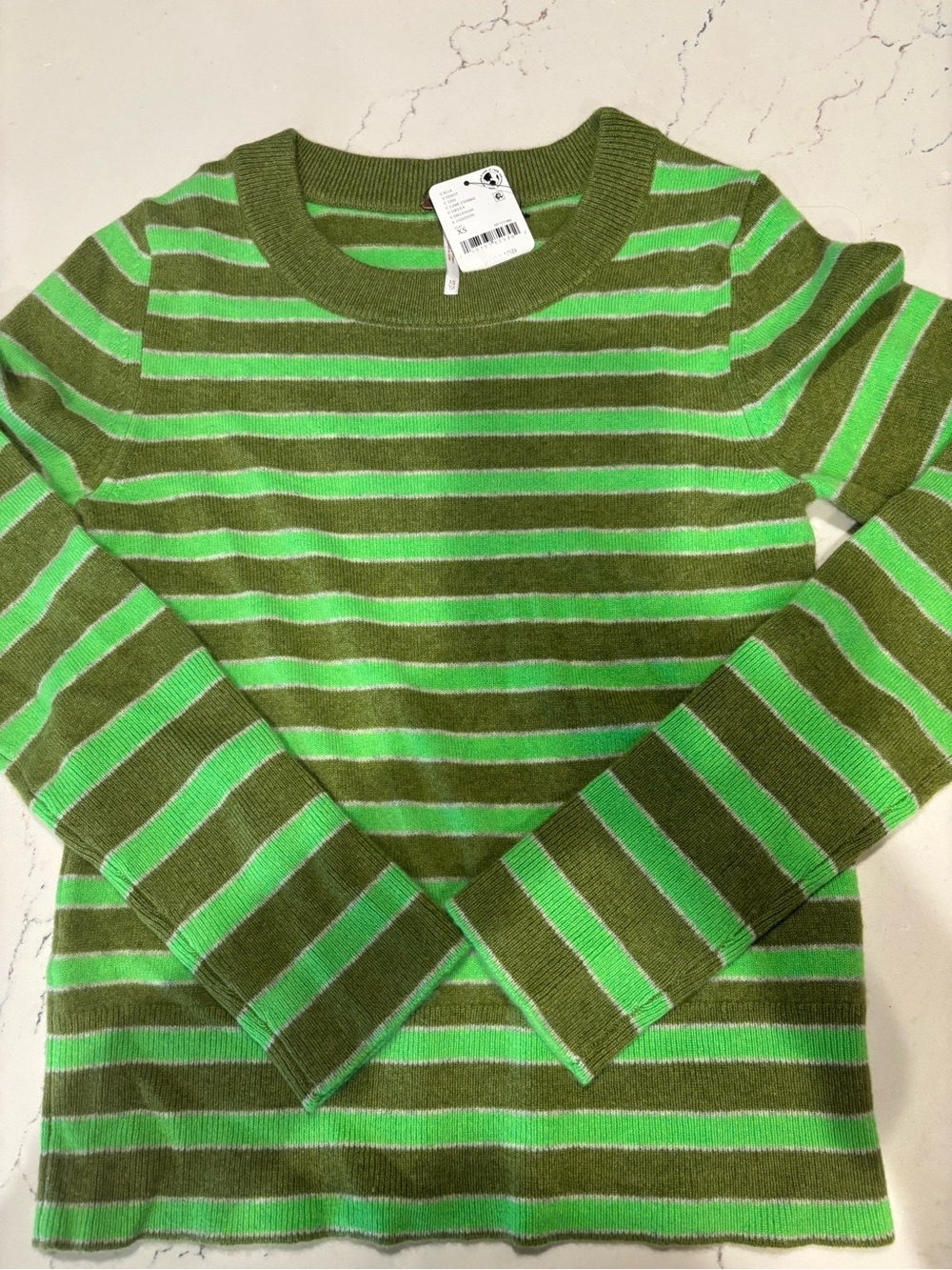 Free People Olive & Lime Striped Cashmere Crewneck Sweater XS NWT